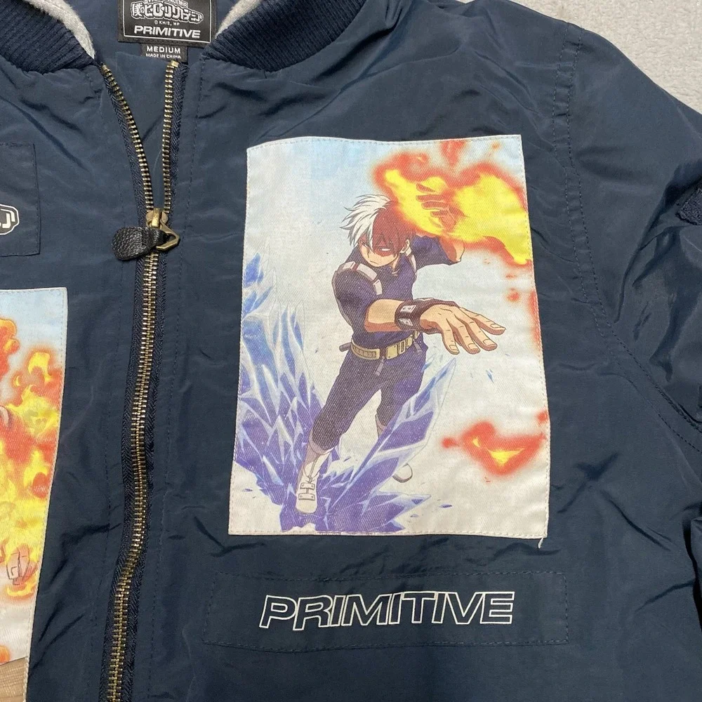 Primitive x My Hero Academia Jacket Mens Medium Hooded Zip Bomber Shoto Todoroki